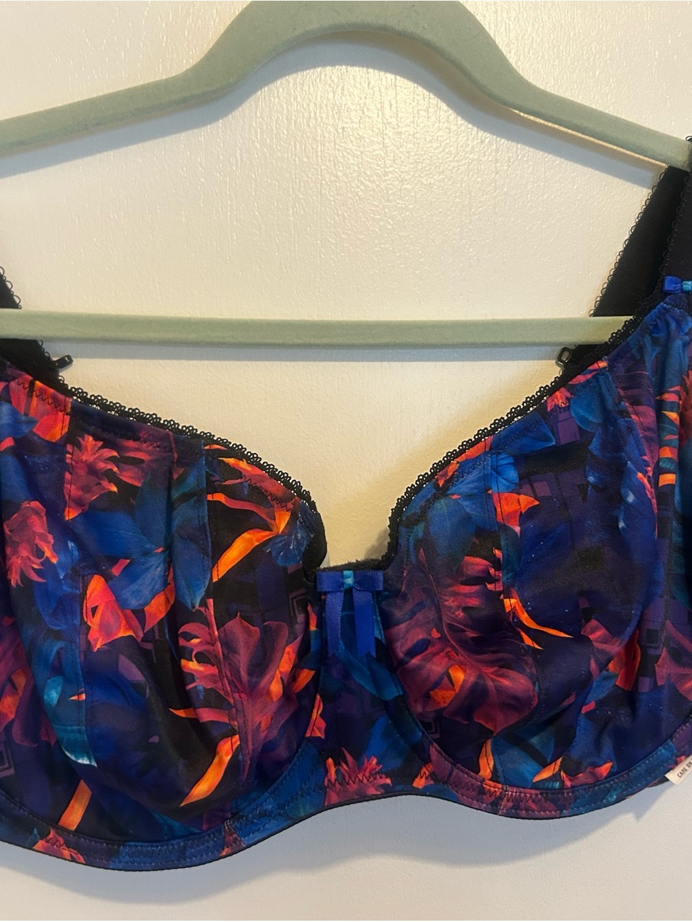 Elomi Blue Floral Underwire Bra with Orange Accents